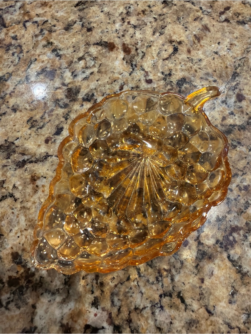 Vintage Indiana Glass Amber Harvest Grape Leaf Dish Bowl Tray 7”